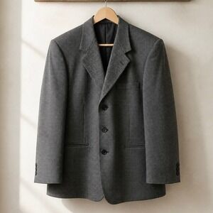 Jeffrey Banks Blazer 42R Grey Black 100% Pure Wool Micro Check 3-Button Jacket
